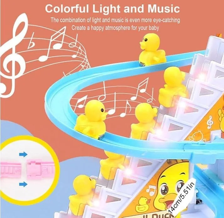 Musical Duck Climbing Stairs Toy - Battery Operated Track Toy with 6 Cute Ducks, Educational Baby Gift - KT196132 view 3