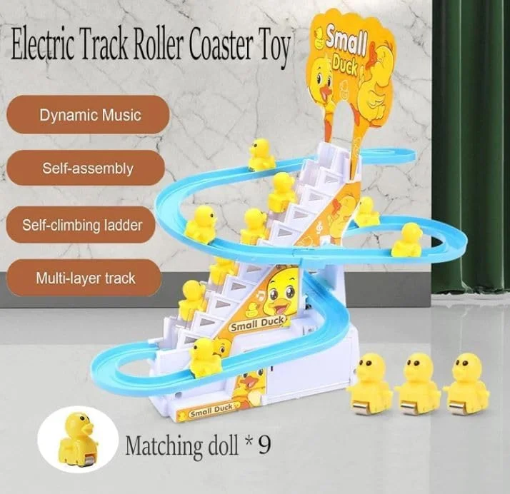 Musical Duck Climbing Stairs Toy - Battery Operated Track Toy with 6 Cute Ducks, Educational Baby Gift - KT196132 view 5