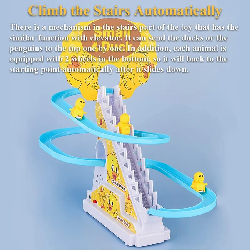 Musical Duck Climbing Stairs Toy - Battery Operated Track Toy with 6 Cute Ducks, Educational Baby Gift - KT196132 view 6