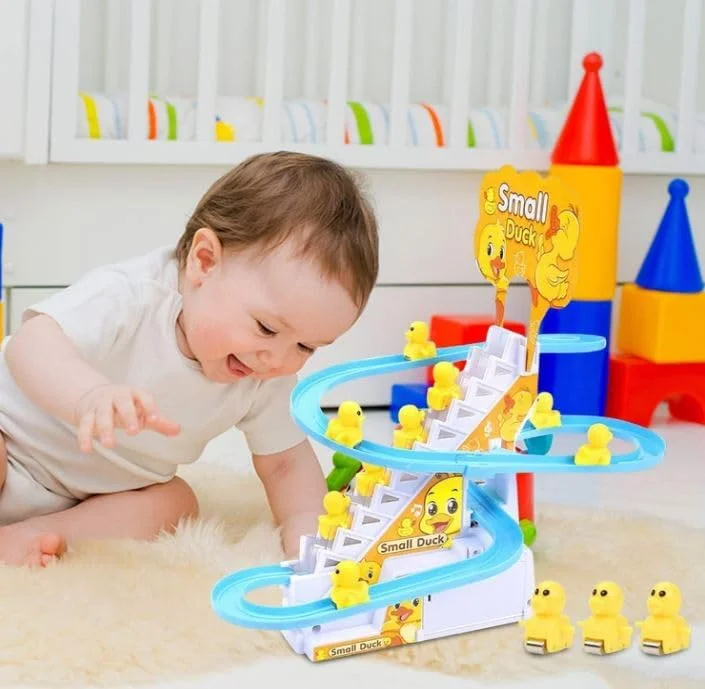 Musical Duck Climbing Stairs Toy - Battery Operated Track Toy with 6 Cute Ducks, Educational Baby Gift - KT196132 view 7