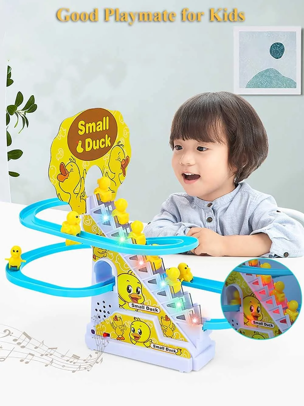 Musical Duck Climbing Stairs Toy - Battery Operated Track Toy with 6 Cute Ducks, Educational Baby Gift - KT196132 view 8
