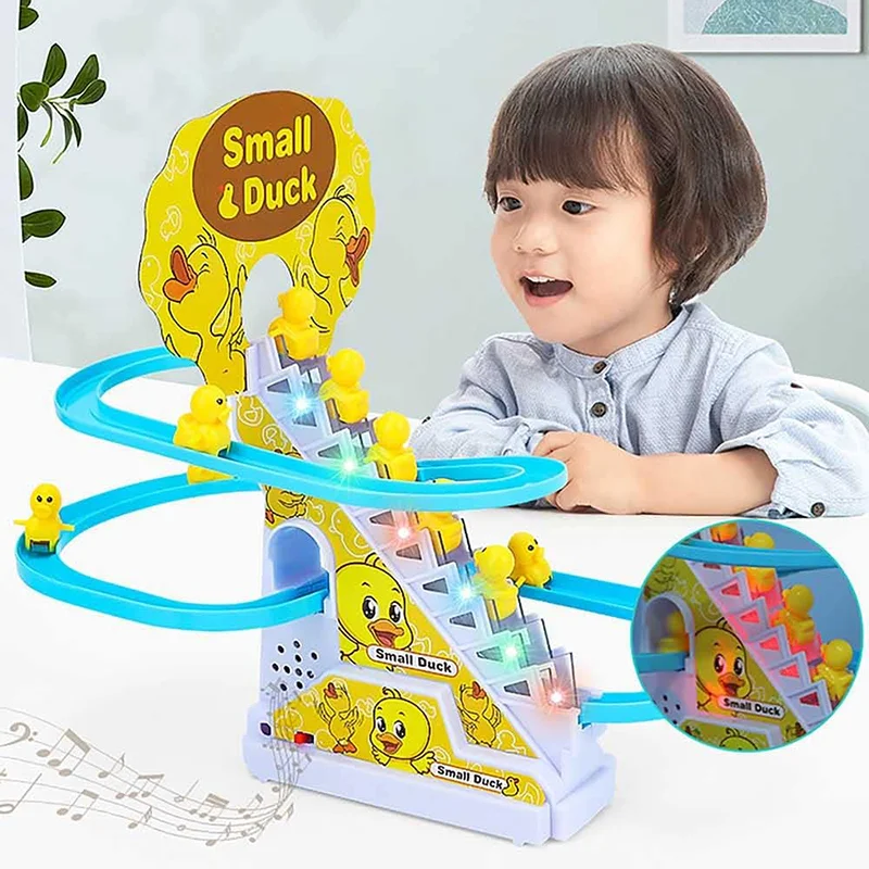 Musical Duck Climbing Stairs Toy - Battery Operated Track Toy with 6 Cute Ducks, Educational Baby Gift - KT196132 view 9