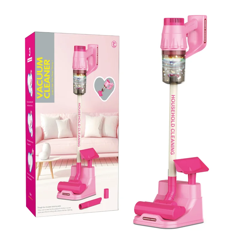 The Vacuum Cleaner Household Toy (Pink Edition) is an engaging role-play toy that mimics real cleaning with lights and s