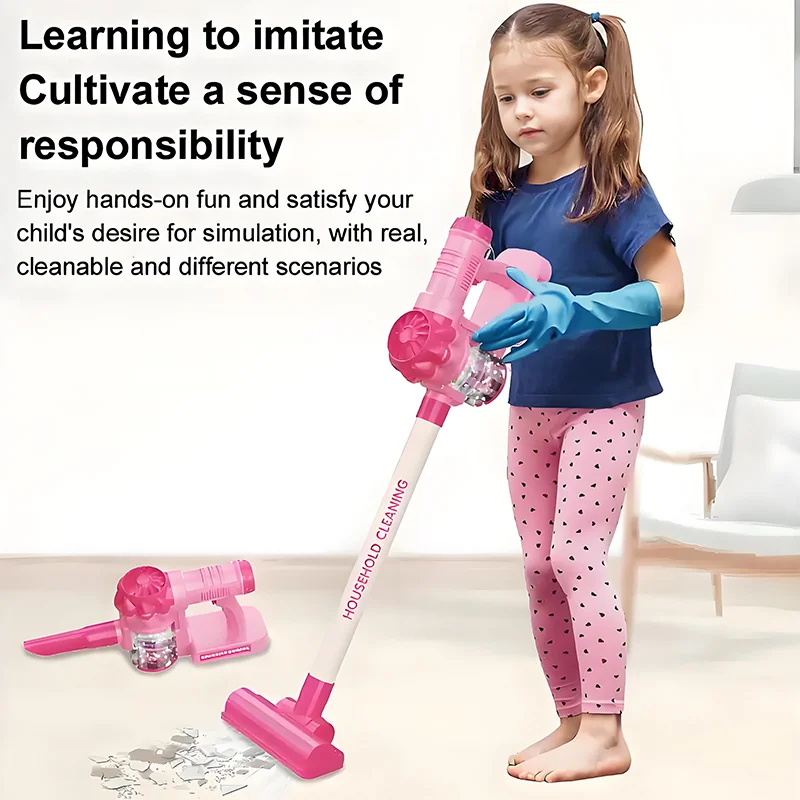 Pink Vacuum Cleaner Household Toy - Pretend Play Cleaning Set with Lights & Sounds, Educational Role Play Gift - KT196348 view 2