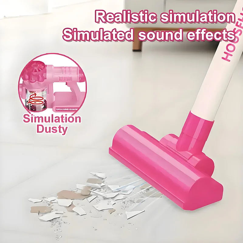 Pink Vacuum Cleaner Household Toy - Pretend Play Cleaning Set with Lights & Sounds, Educational Role Play Gift - KT196348 view 3