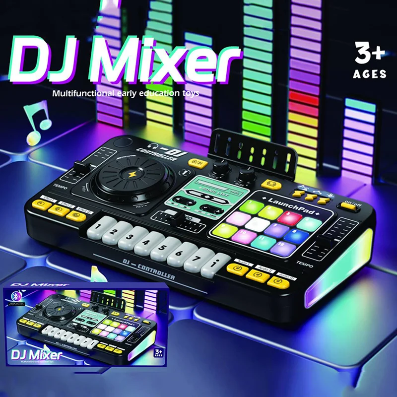 The Multi-function Bluetooth DJ Mixer is a feature-rich musical toy with authentic DJ controls, Bluetooth connectivity, 