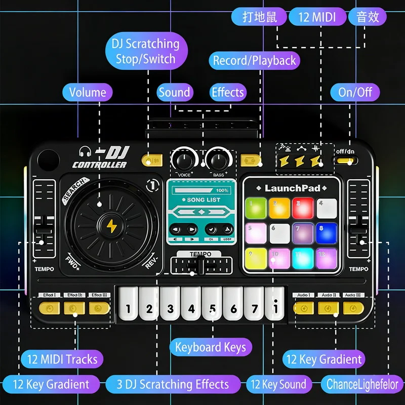 Multi-function Bluetooth DJ Mixer Toy - Musical Whack-a-Mole Game, Hand-Eye Coordination Training, Microphone - KT197318 view 2