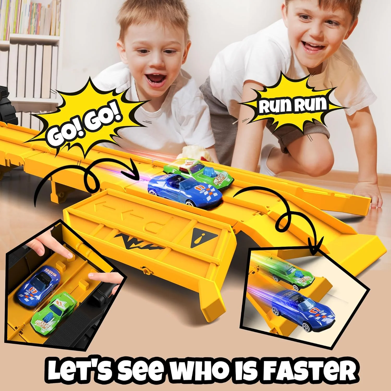 Alloy Engineering Vehicle Playset - 6 Die-Cast Cars with Ejection Launcher & Storage Case, STEM Toy - KT198576 view 2