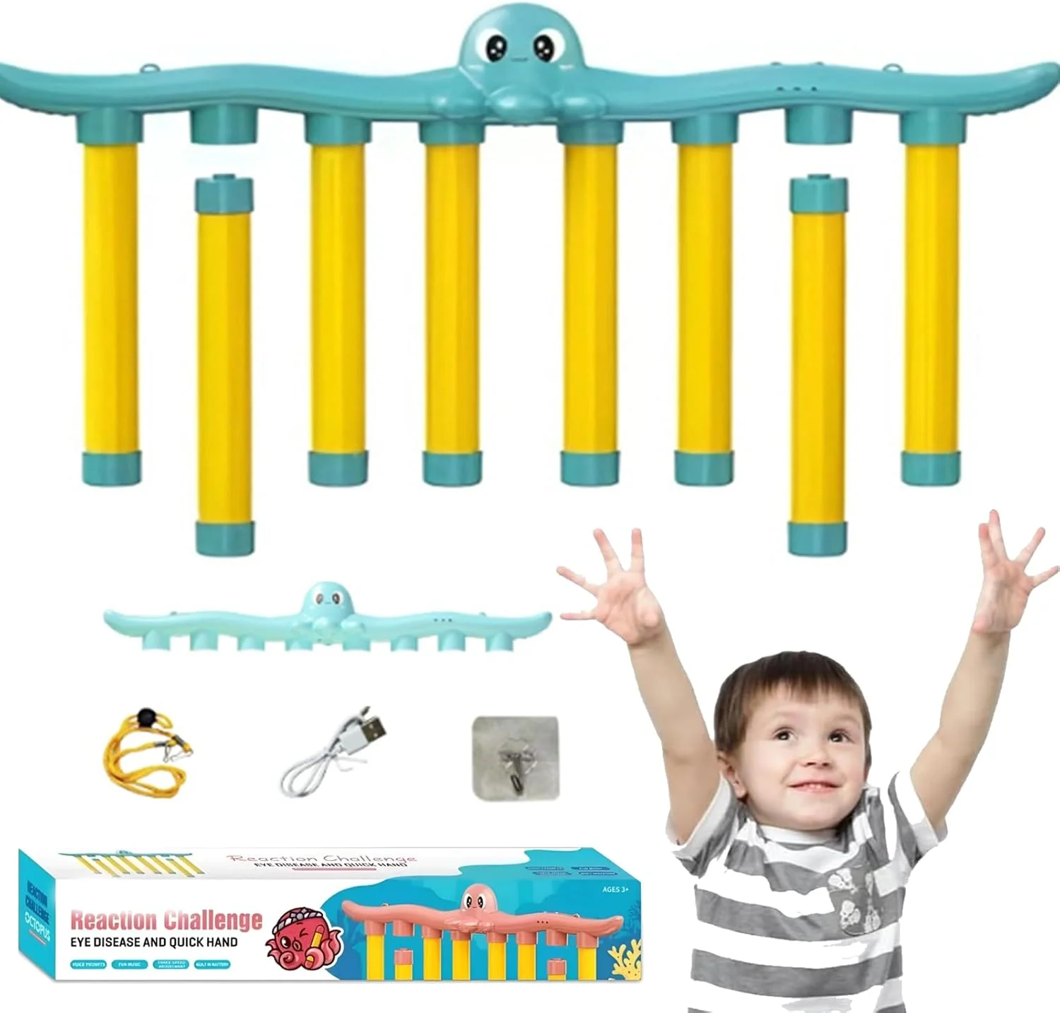The Catching Sticks Training Game (8 Holes) is a fast-paced reaction game that improves hand-eye coordination for childr