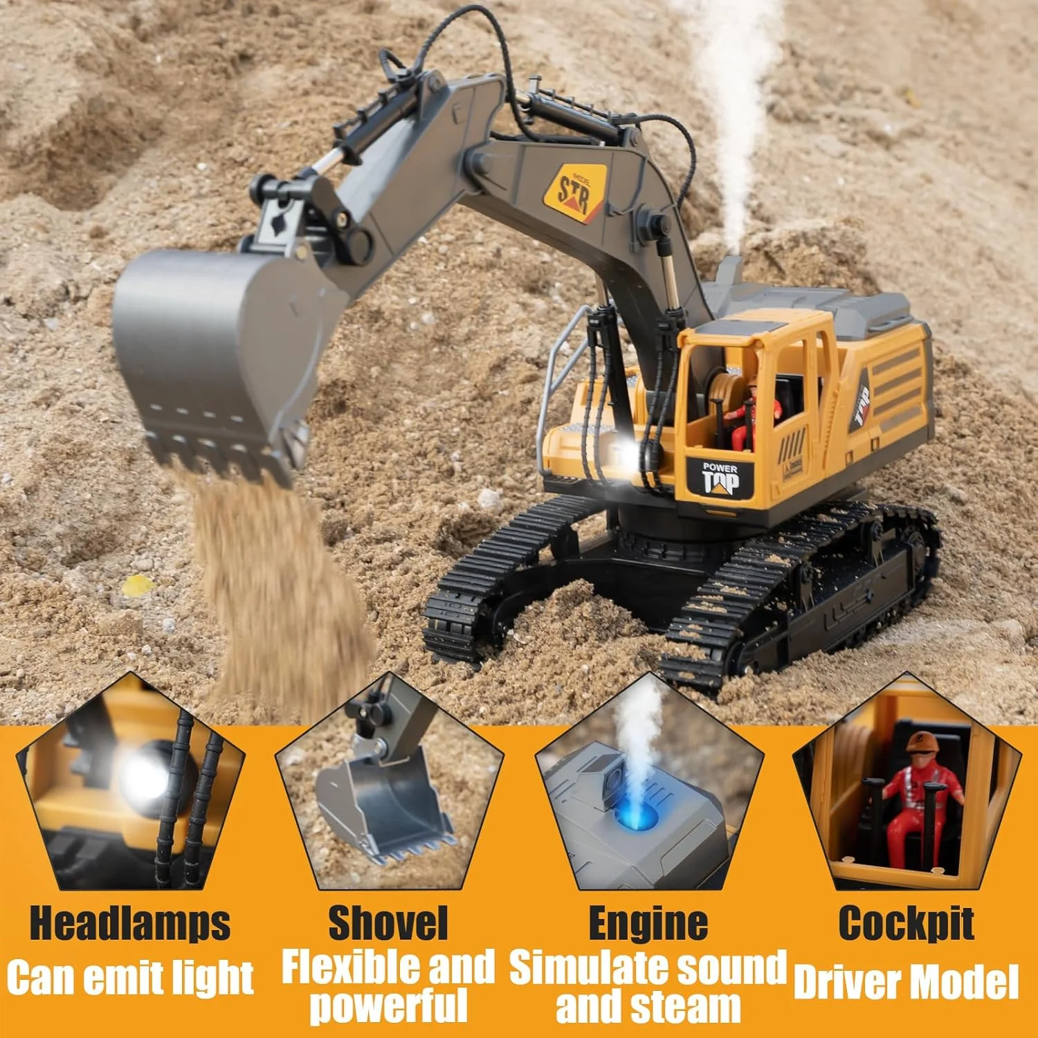 1:14 Professional Alloy RC Excavator - 14-Channel 2.4GHz Engineering Toy with Realistic Hydraulic Movement - KT205937 view 2