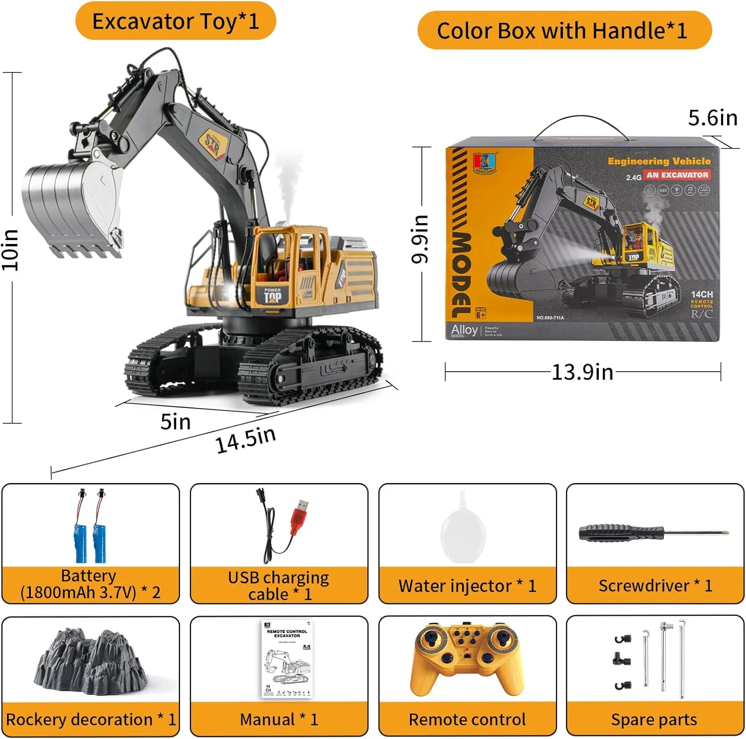 1:14 Professional Alloy RC Excavator - 14-Channel 2.4GHz Engineering Toy with Realistic Hydraulic Movement - KT205937 view 5