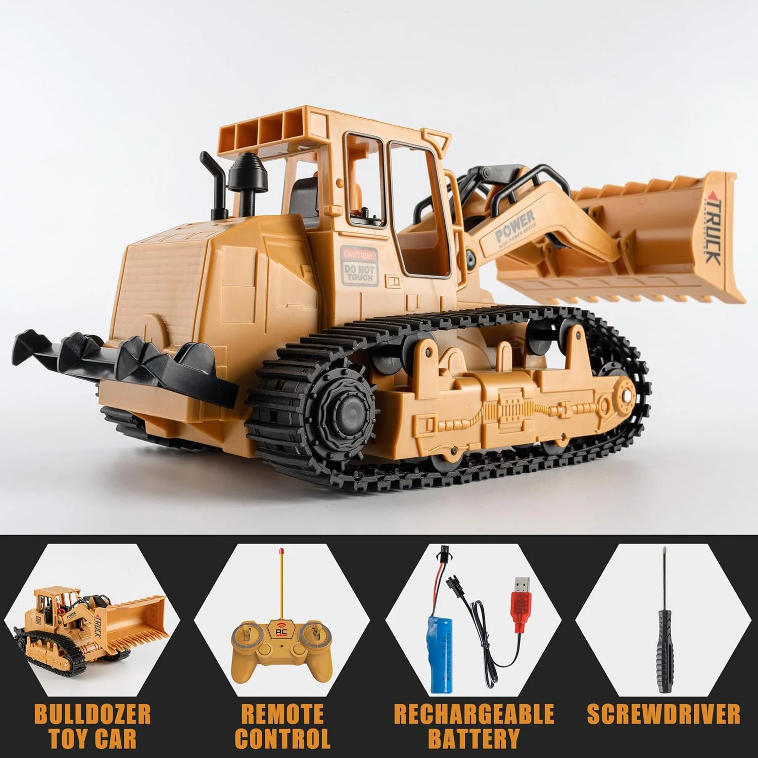 Heavy Duty RC Bulldozer - LED Light Music Construction Vehicle Toy, Tracked Motion for Indoor Outdoor Play - KT205947 view 3
