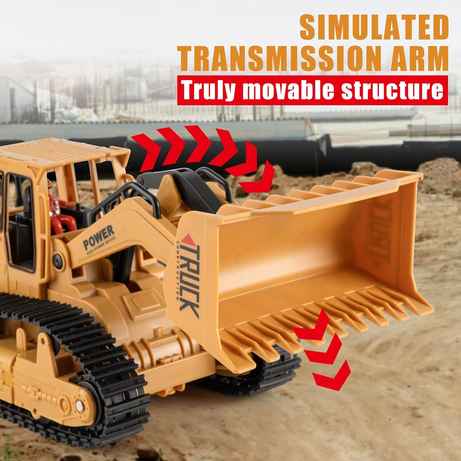 Heavy Duty RC Bulldozer - LED Light Music Construction Vehicle Toy, Tracked Motion for Indoor Outdoor Play - KT205947 view 4