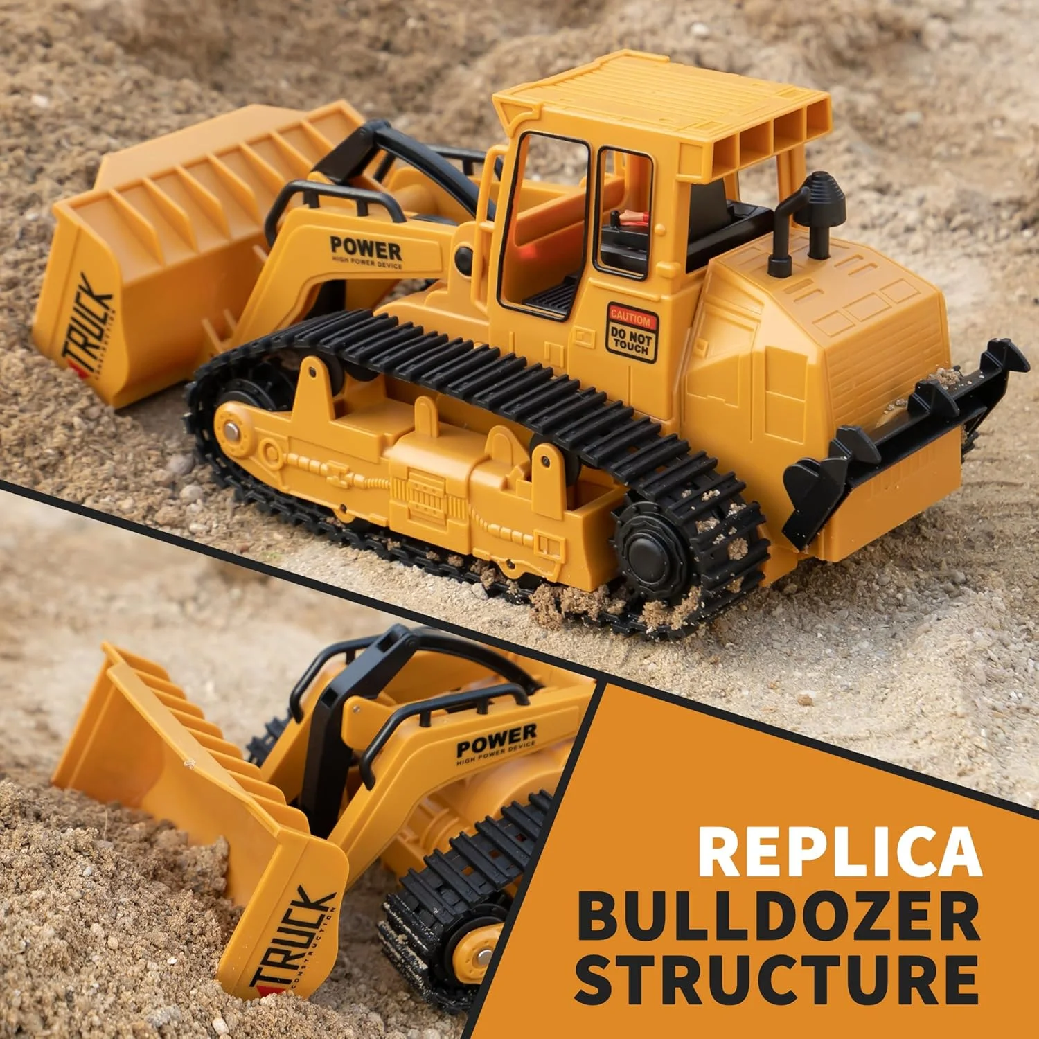 Heavy Duty RC Bulldozer - LED Light Music Construction Vehicle Toy, Tracked Motion for Indoor Outdoor Play - KT205947 view 5