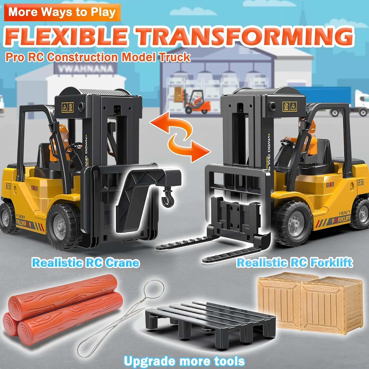 1:24 Professional RC Heavy Duty Forklift - 11-Channel 2.4GHz Engineering Toy with LED, Music & Spray Effect - KT206182 view 2