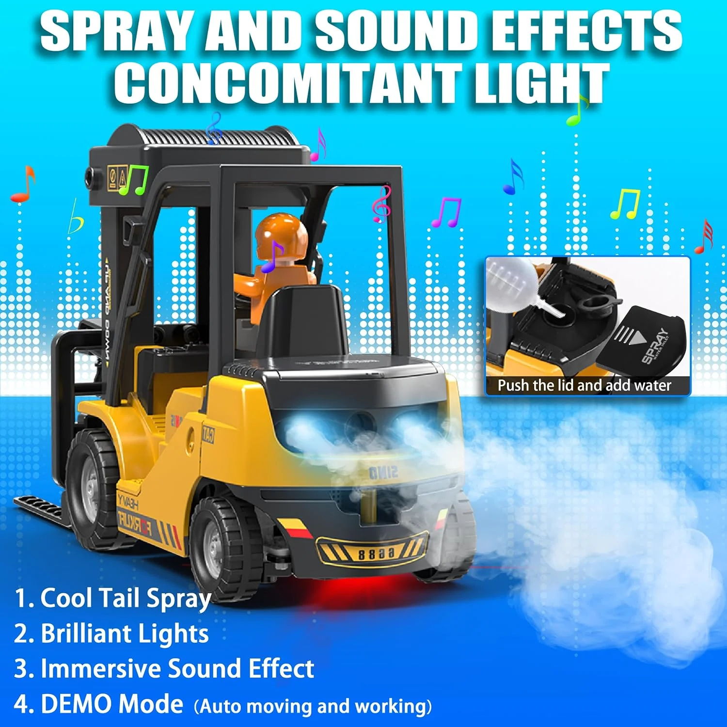 1:24 Professional RC Heavy Duty Forklift - 11-Channel 2.4GHz Engineering Toy with LED, Music & Spray Effect - KT206182 view 4