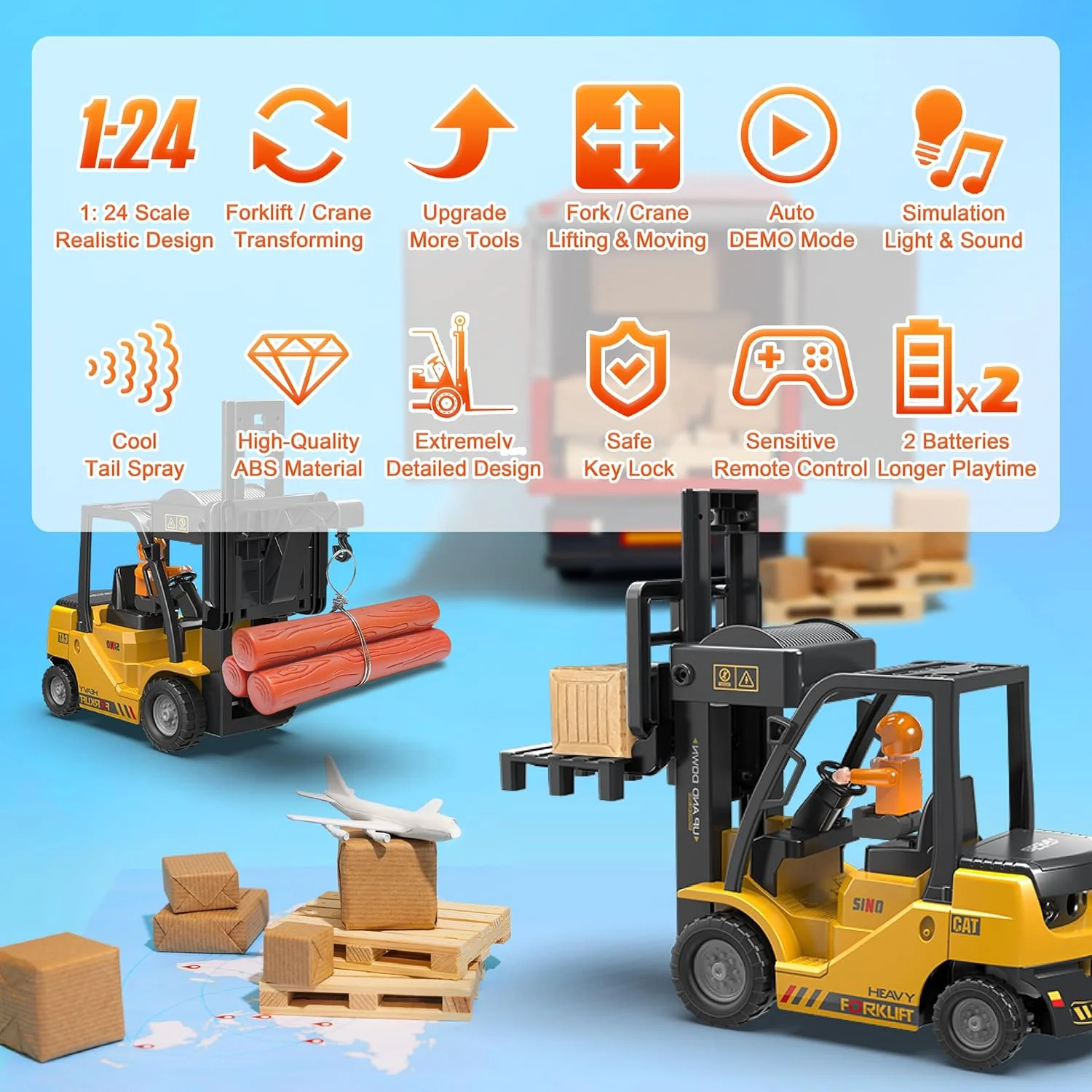 1:24 Professional RC Heavy Duty Forklift - 11-Channel 2.4GHz Engineering Toy with LED, Music & Spray Effect - KT206182 view 6