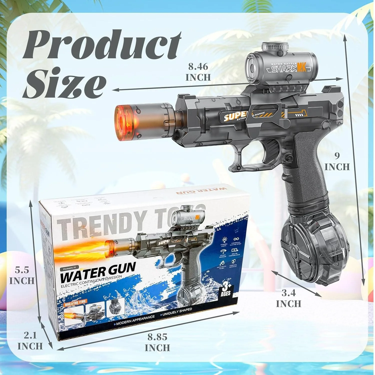 Third-Gen Ice Mouse Spitfire Automatic Water Gun - Electric Blaster with Continuous Firing, 500mAh Battery, Blue - KT210969 view 2