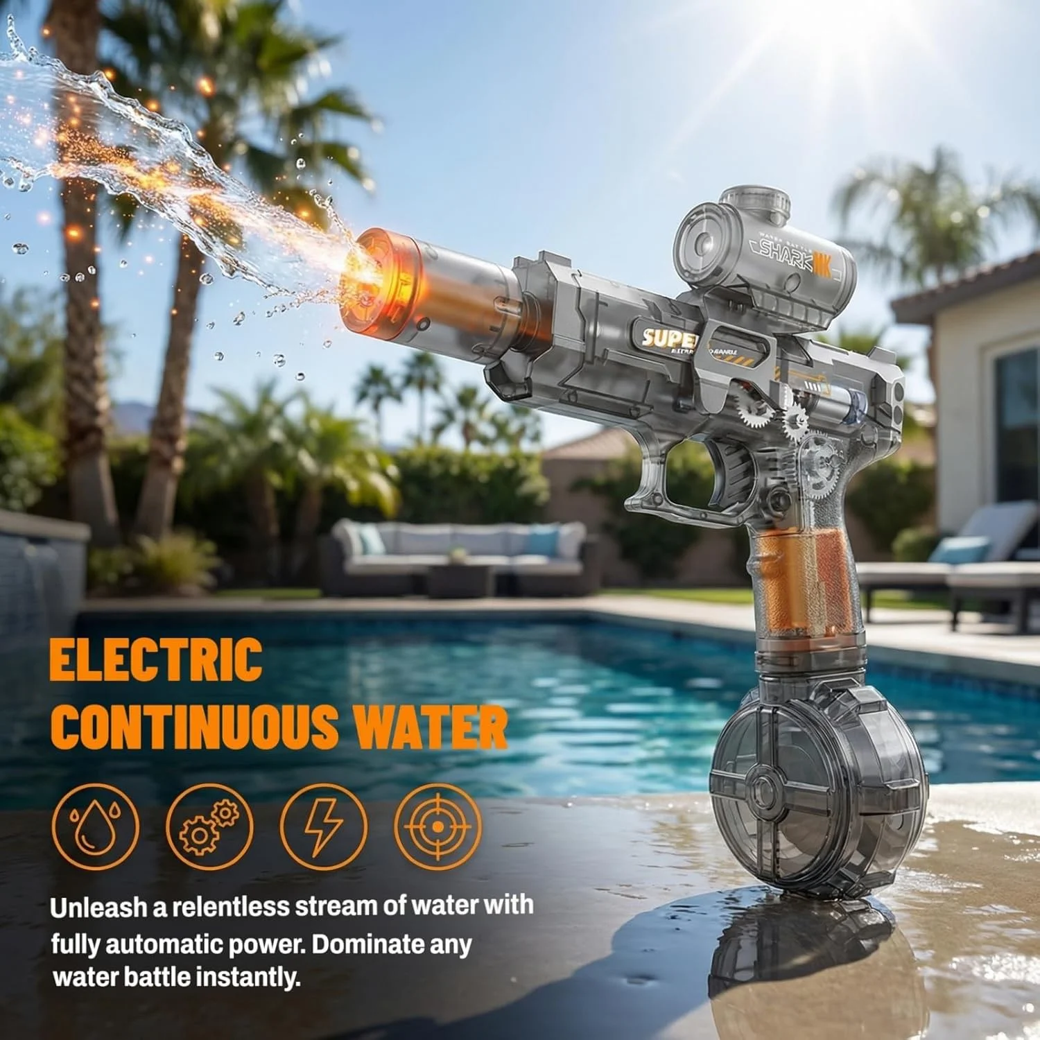 Third-Gen Ice Mouse Spitfire Automatic Water Gun - Electric Blaster with Continuous Firing, 500mAh Battery, Blue - KT210969 view 3