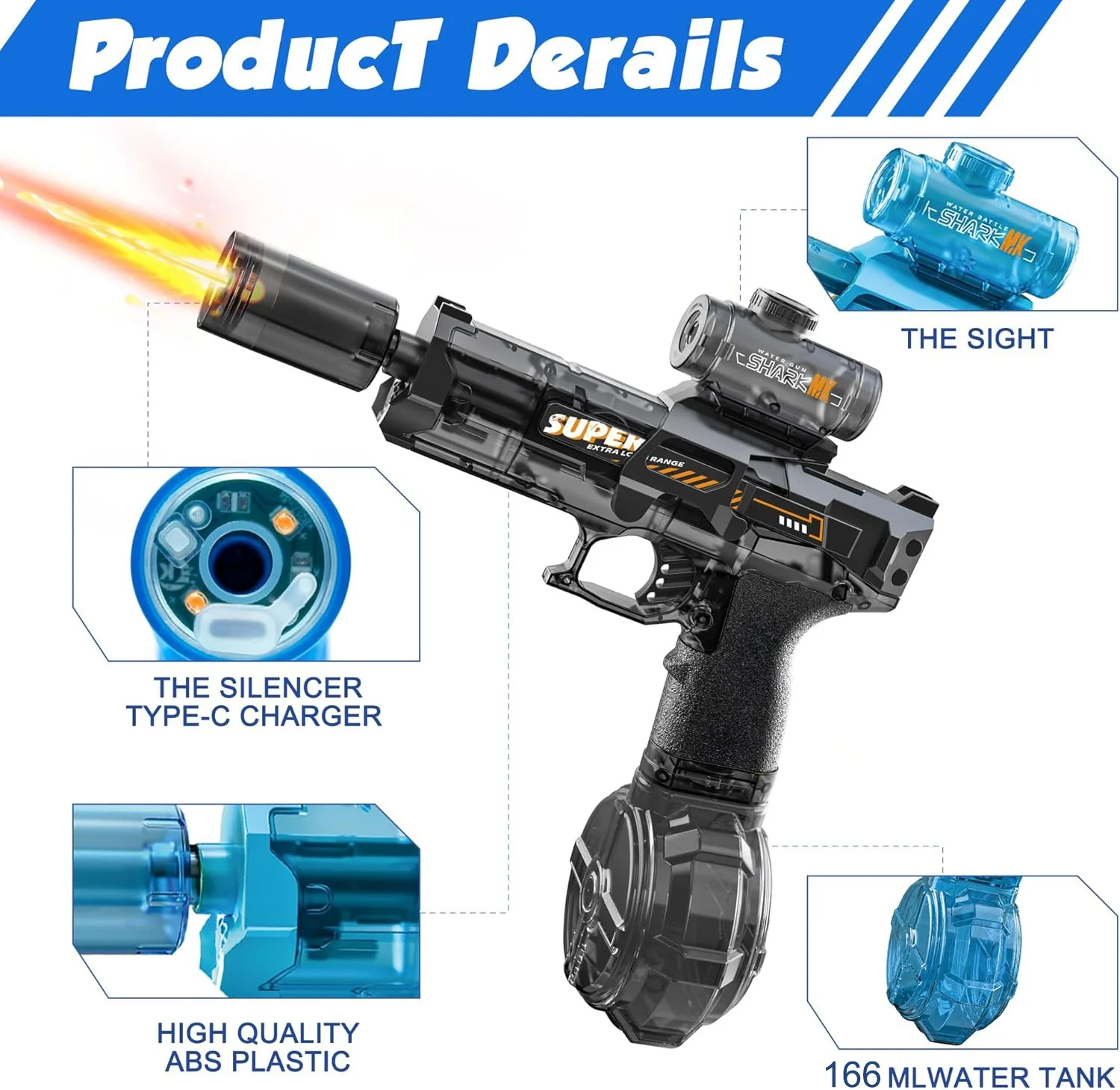 Third-Gen Ice Mouse Spitfire Automatic Water Gun - Electric Blaster with Continuous Firing, 500mAh Battery, Blue - KT210969 view 5