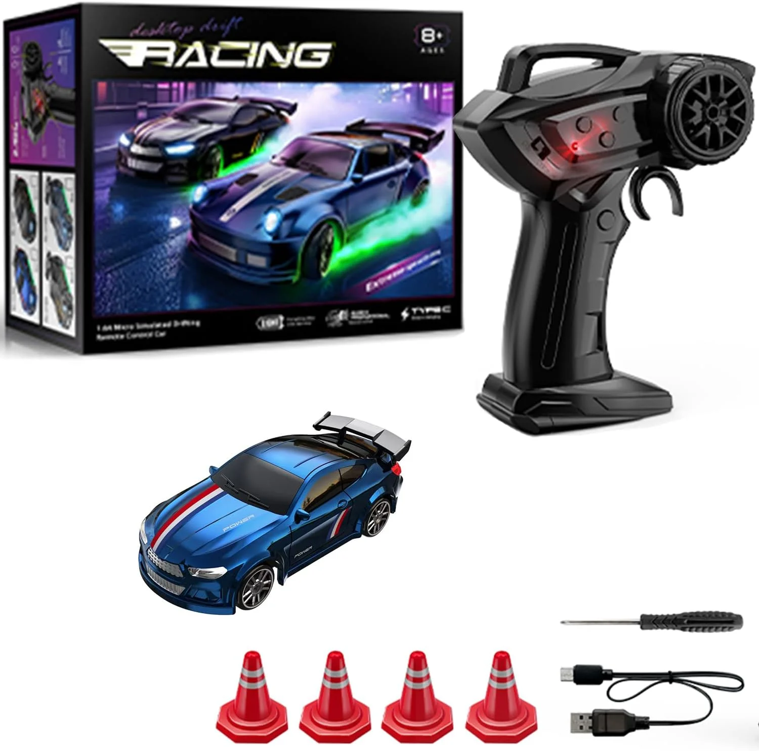 1:64 Pro Desktop Drift Racing Car - Mini RC Drift Car with Proportional Control, Type-C Charging, Collectible Toy - KT211467 view 6