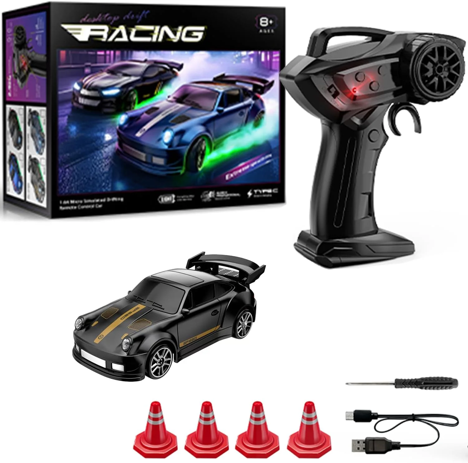 The 1:64 Pro Desktop Drift Racing Car (Blue Edition) features a stunning blue body finish with professional-grade drift 