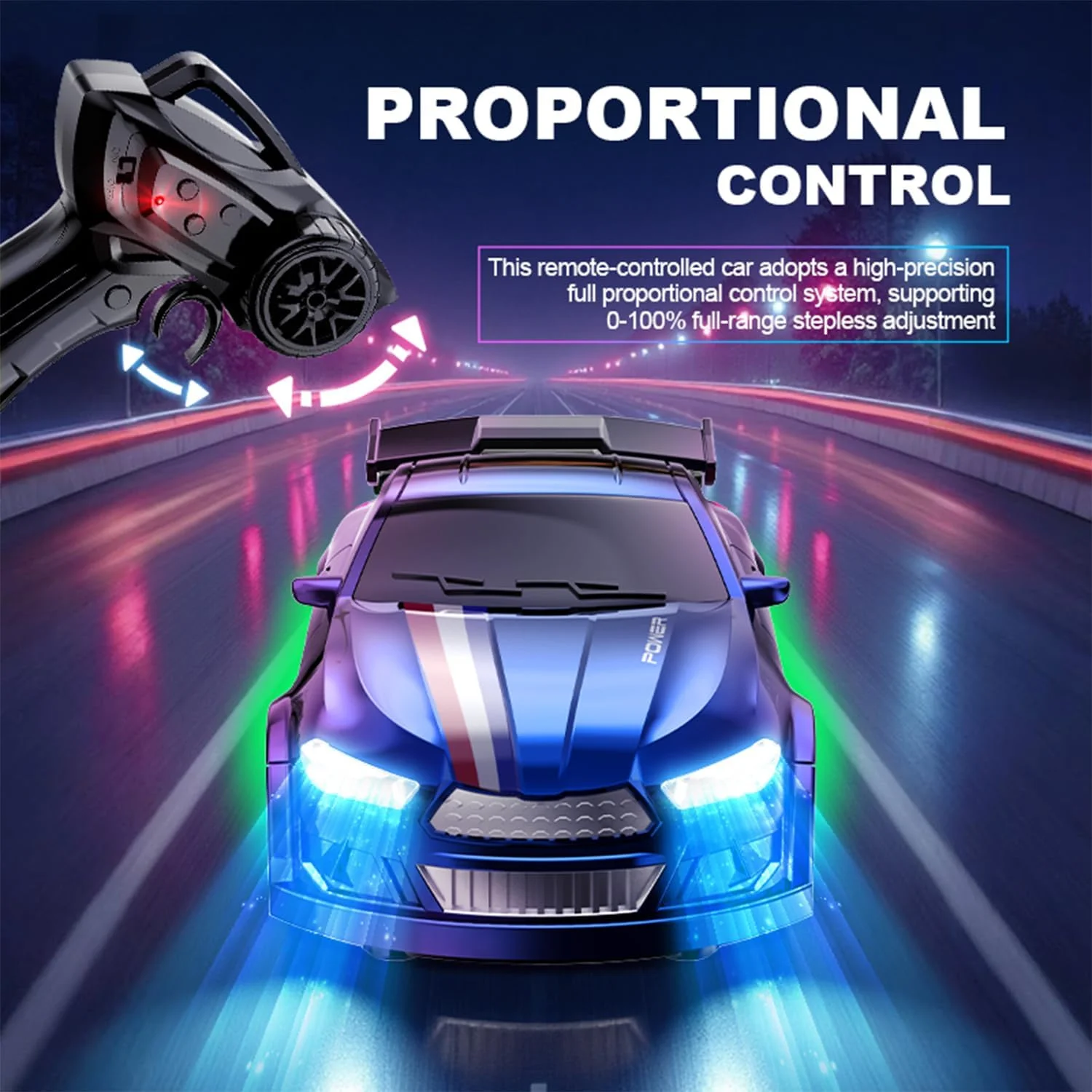 1:64 Pro Desktop Drift Racing Car (Blue) - Mini RC Drift Car, Proportional Control, LED Lights, Collectible - KT211471 view 3