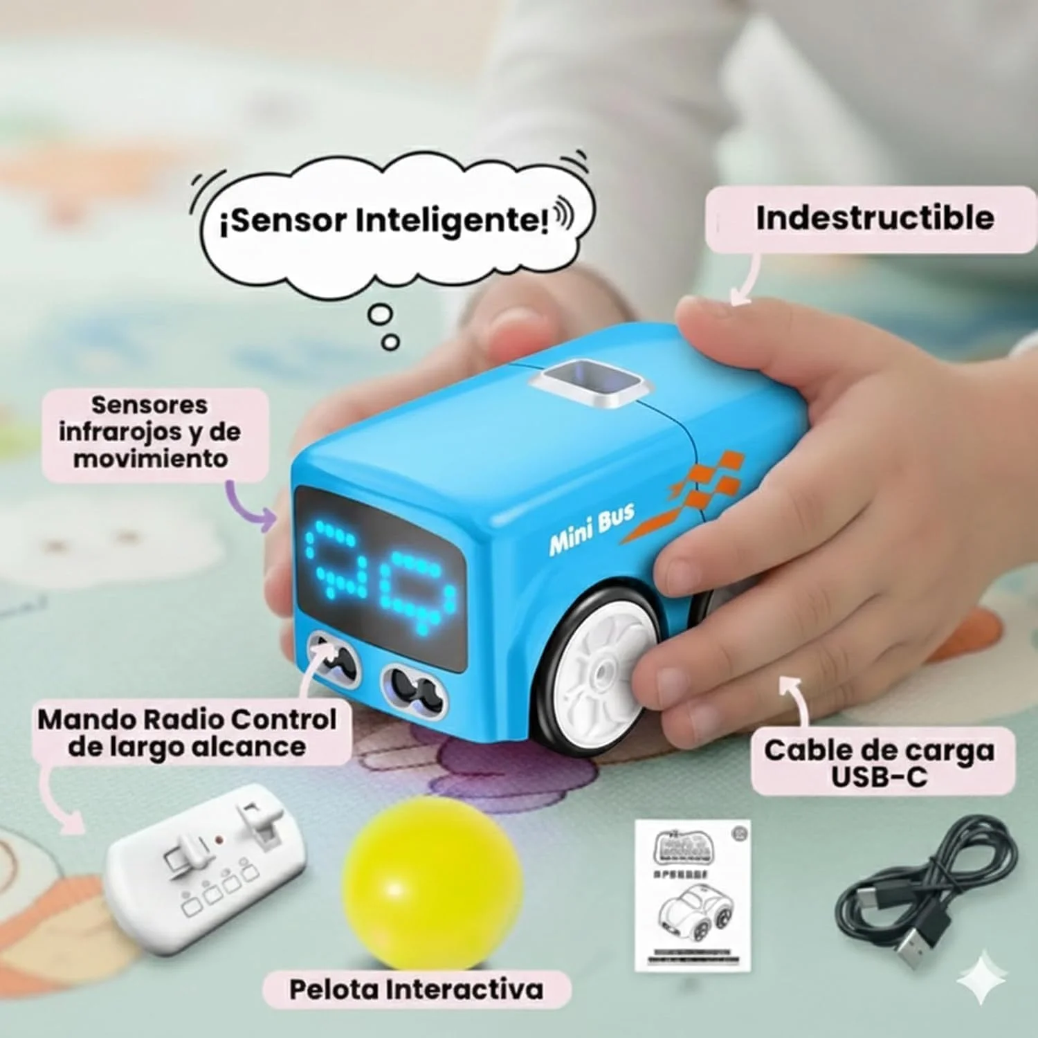 Magic Mini Bus Intelligent RC Toy - Transforming Bus with 5 Play Modes, Music, USB-C Rechargeable - KT211476 view 3