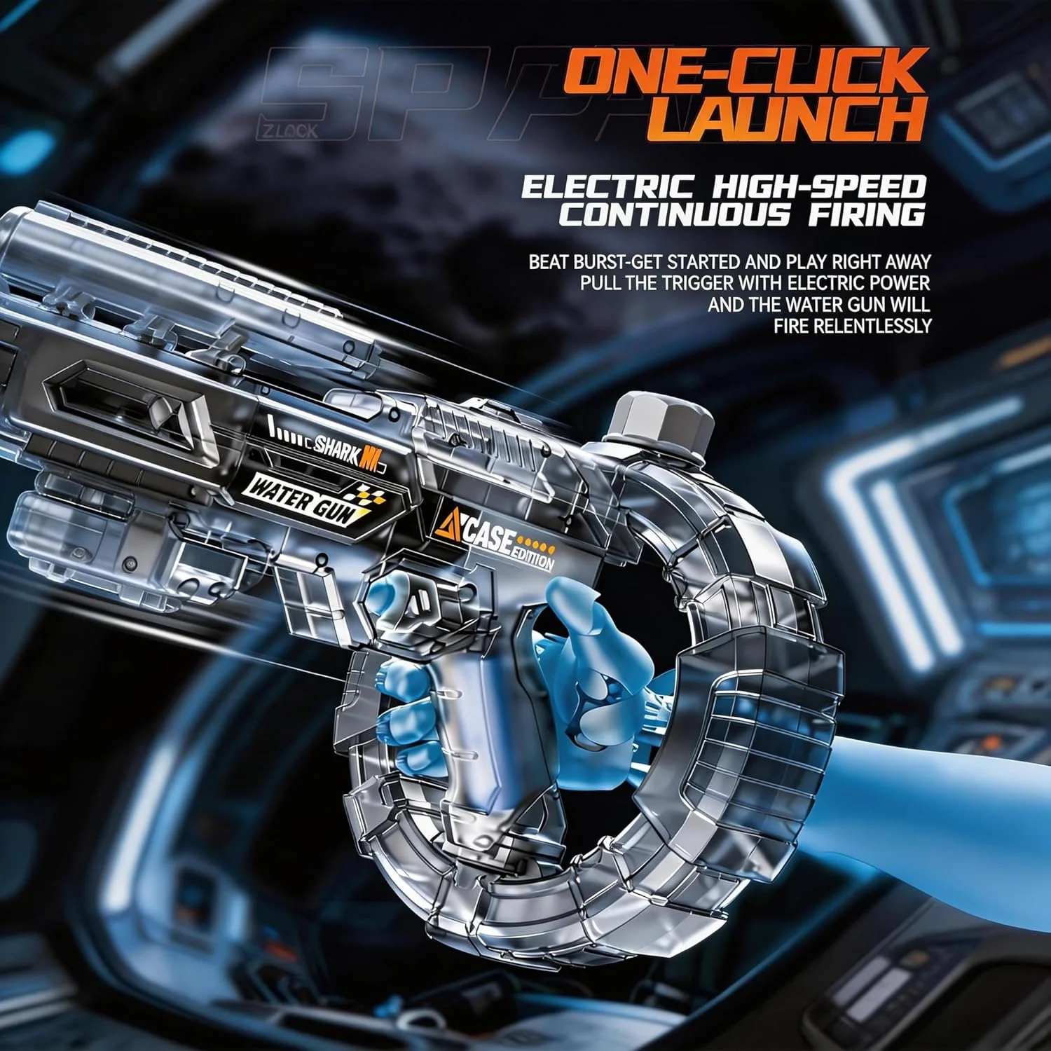 Space Ring Spitfire Automatic Water Gun (Green) - Circular Magazine Electric Blaster, 2.5L Tank, LED Summer Toy - KT211535 view 3