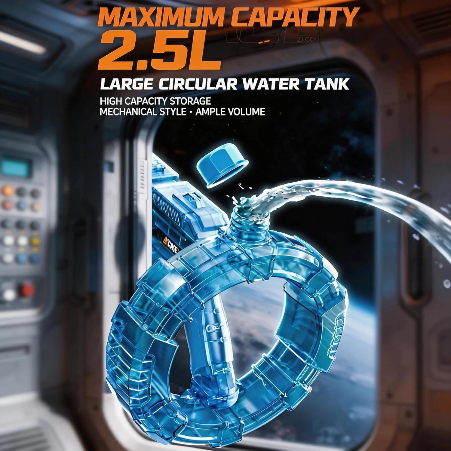 Space Ring Spitfire Automatic Water Gun (Green) - Circular Magazine Electric Blaster, 2.5L Tank, LED Summer Toy - KT211535 view 4