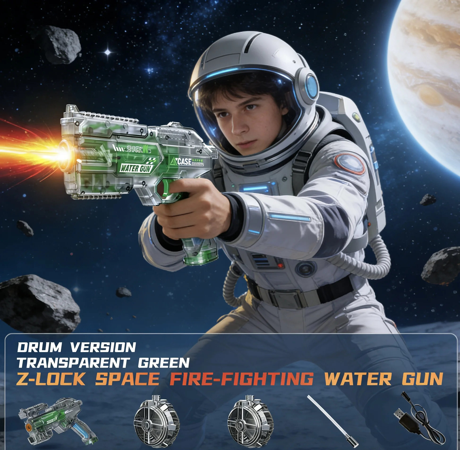 Space Spitfire Automatic Water Gun - Drum Fed Electric Blaster, Futuristic Summer Water Toy - KT211540 view 2