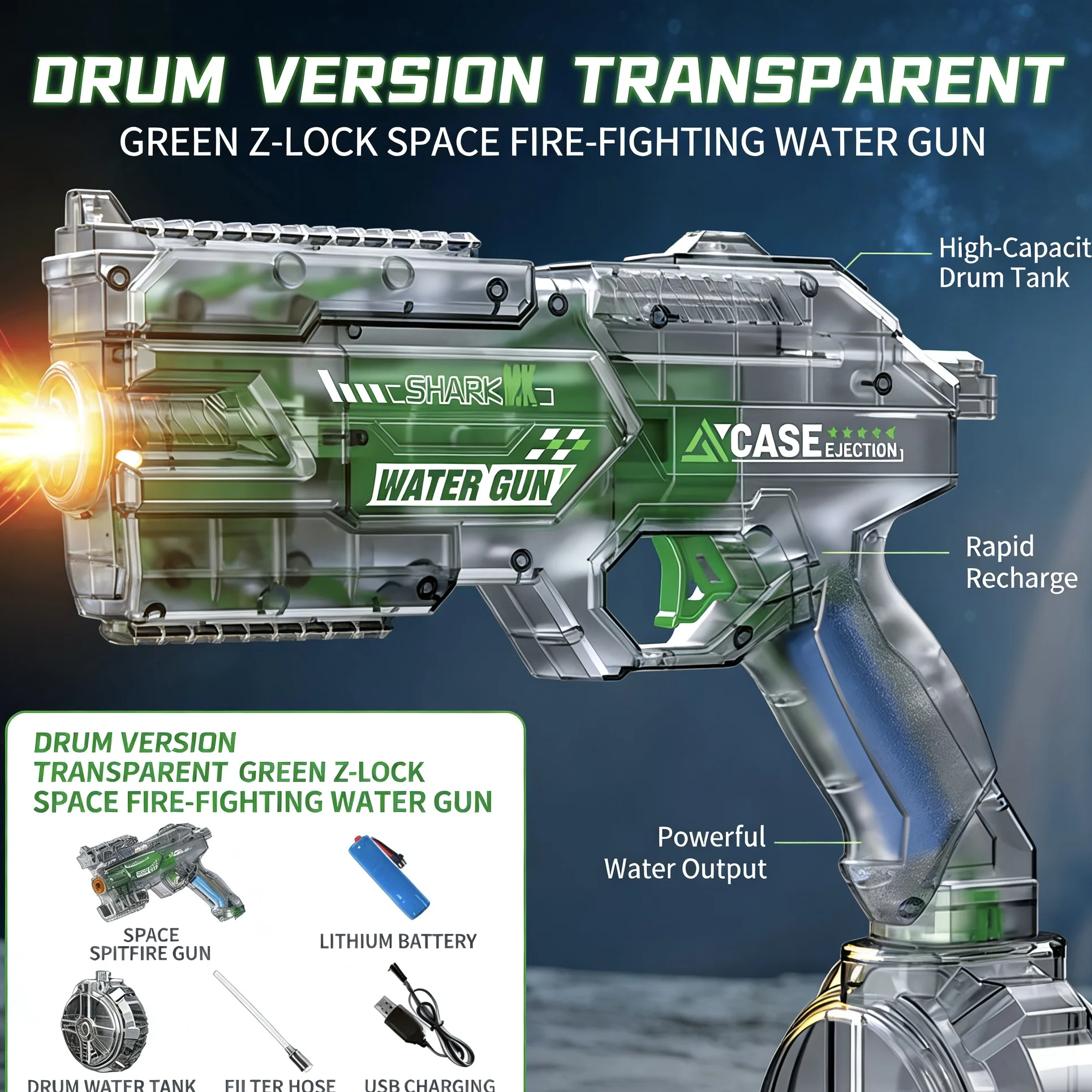 Space Spitfire Automatic Water Gun - Drum Fed Electric Blaster, Futuristic Summer Water Toy - KT211540 view 3