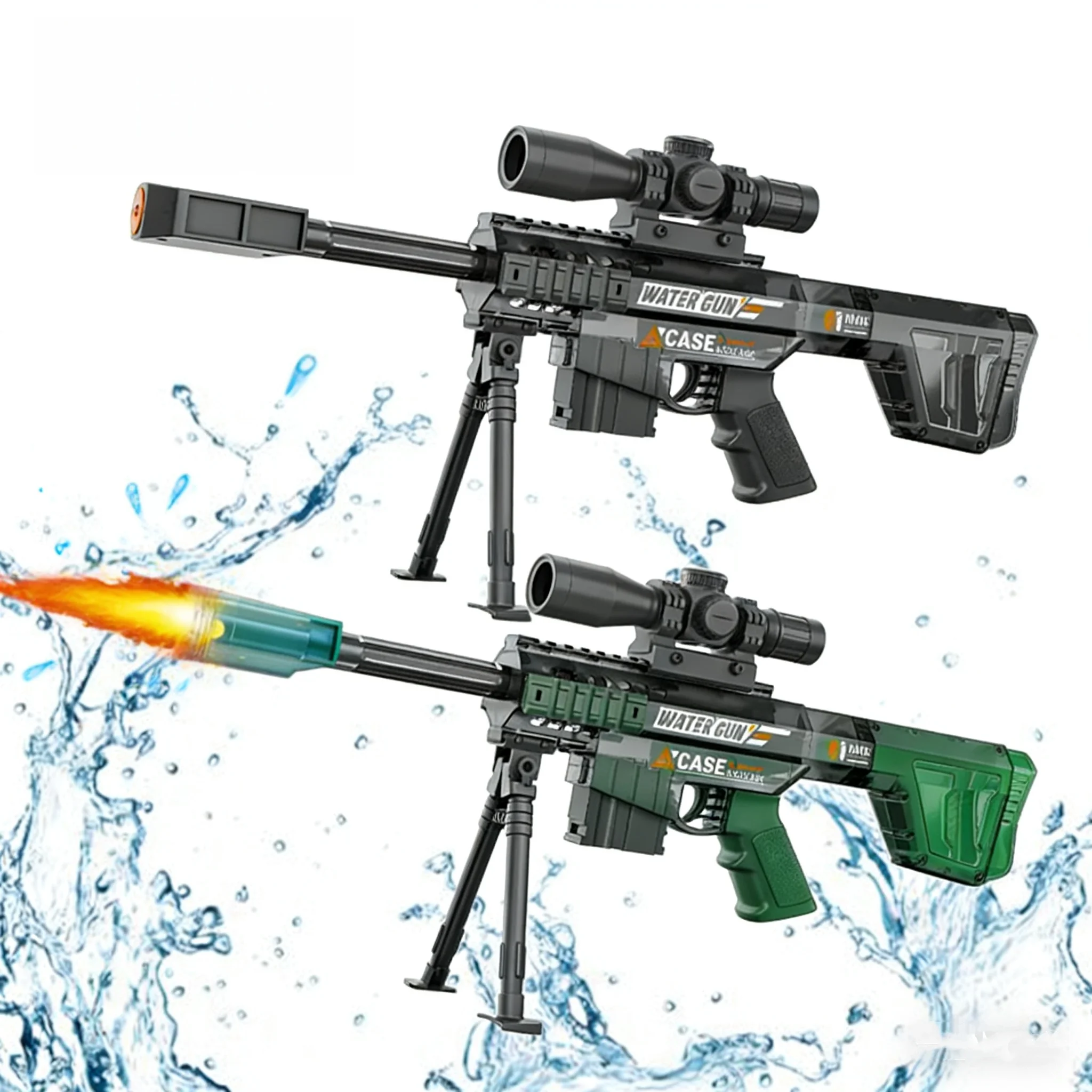 The Sniper MSR Spitfire Automatic Water Gun is modeled after a tactical design with an automatic drum-fed water spraying