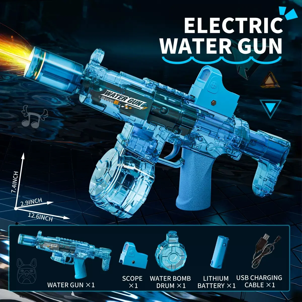 MSR Spitfire Automatic Water Gun (Blue) - Tactical Drum Fed Electric Blaster, USB Charging, 10M Range - KT211559 view 4
