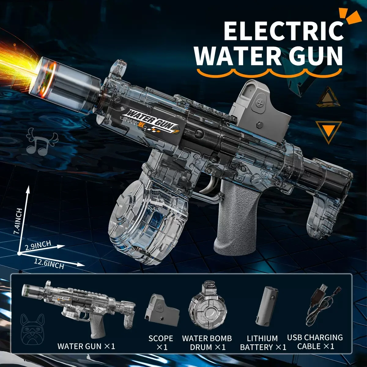 MSR Spitfire Automatic Water Gun (Blue) - Tactical Drum Fed Electric Blaster, USB Charging, 10M Range - KT211559 view 5