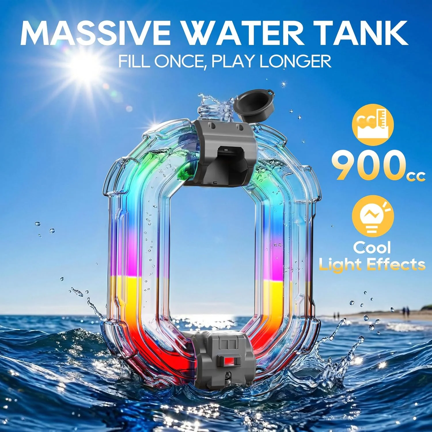 Ice Storm LED Automatic Water Gun - Colorful Glow Electric Blaster, 900ML Tank, 33FT Range Summer Toy - KT211574 view 10