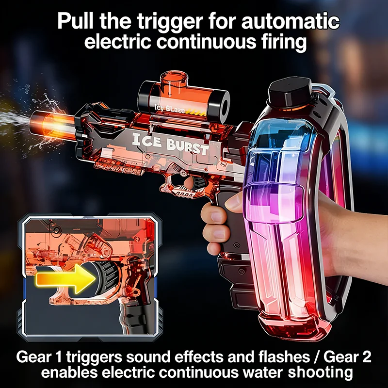 Ice Storm LED Automatic Water Gun - Colorful Glow Electric Blaster, 900ML Tank, 33FT Range Summer Toy - KT211574 view 6