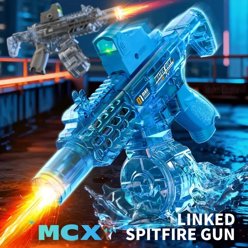 MCX Linkage Automatic Water Gun - Transparent Blue Electric Blaster with Mechanical Linkage Action - KT211575 view 2