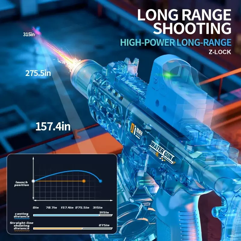 MCX Linkage Automatic Water Gun - Transparent Blue Electric Blaster with Mechanical Linkage Action - KT211575 view 5