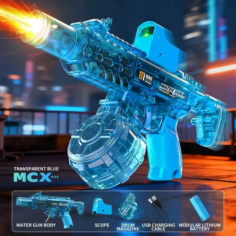 MCX Linkage Automatic Water Gun - Transparent Blue Electric Blaster with Mechanical Linkage Action - KT211575 view 6