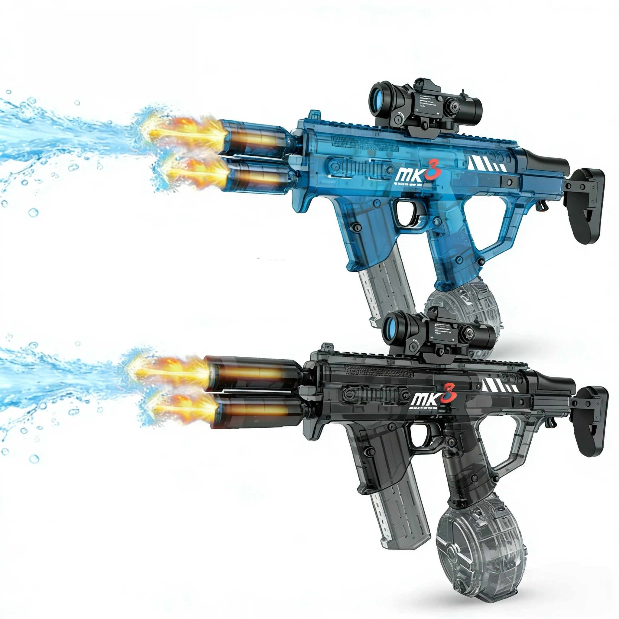 The MK3 Dual Nozzle Automatic Water Gun features twin water jets and a distinctive flame suppressor design for maximum s