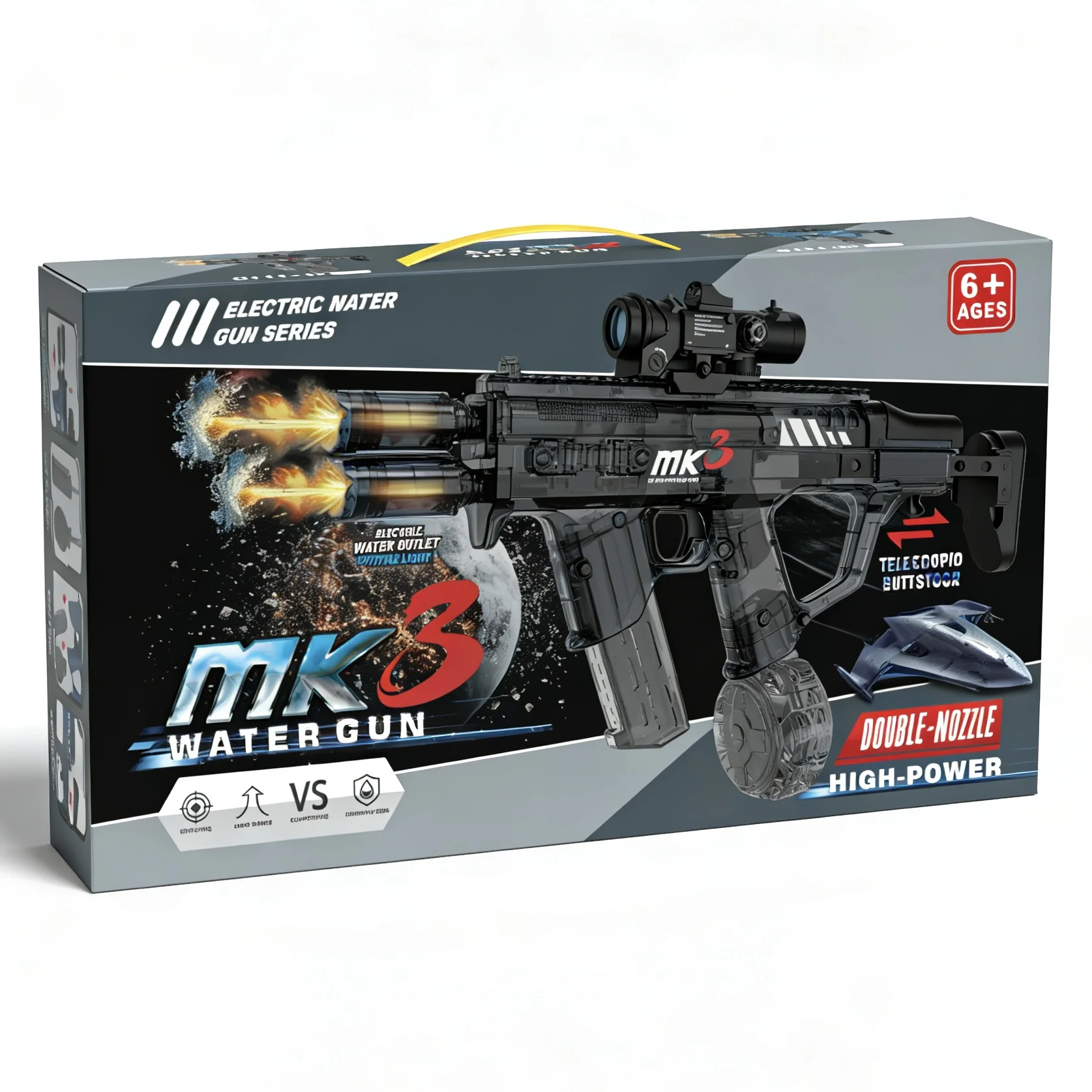 MK3 Dual Nozzle Automatic Water Gun - Flame Suppressor Design Electric Blaster, Twin Jet Summer Toy - KT211620 view 3