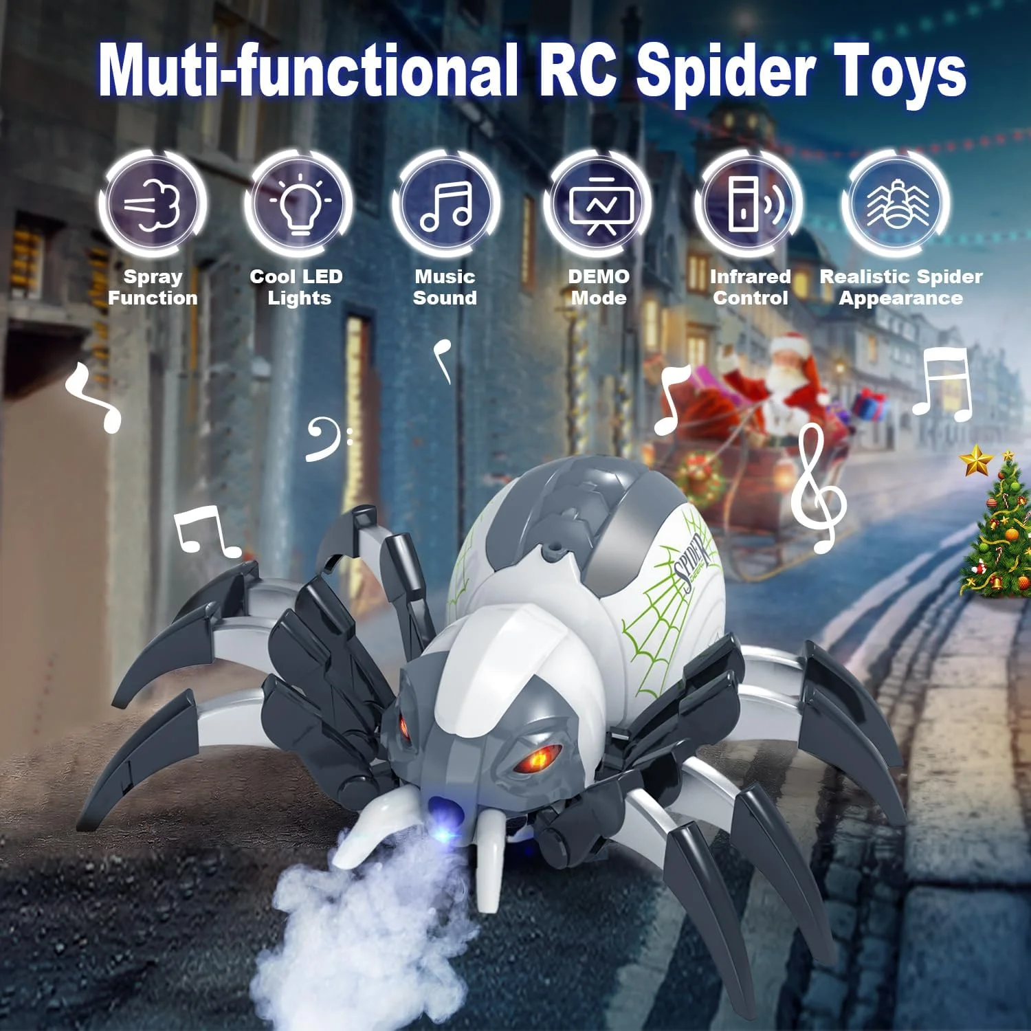 Remote Control Spraying Spider Toy - LED Light Music RC Spider with Water Mist, Halloween Novelty Gift - KT211681 view 4