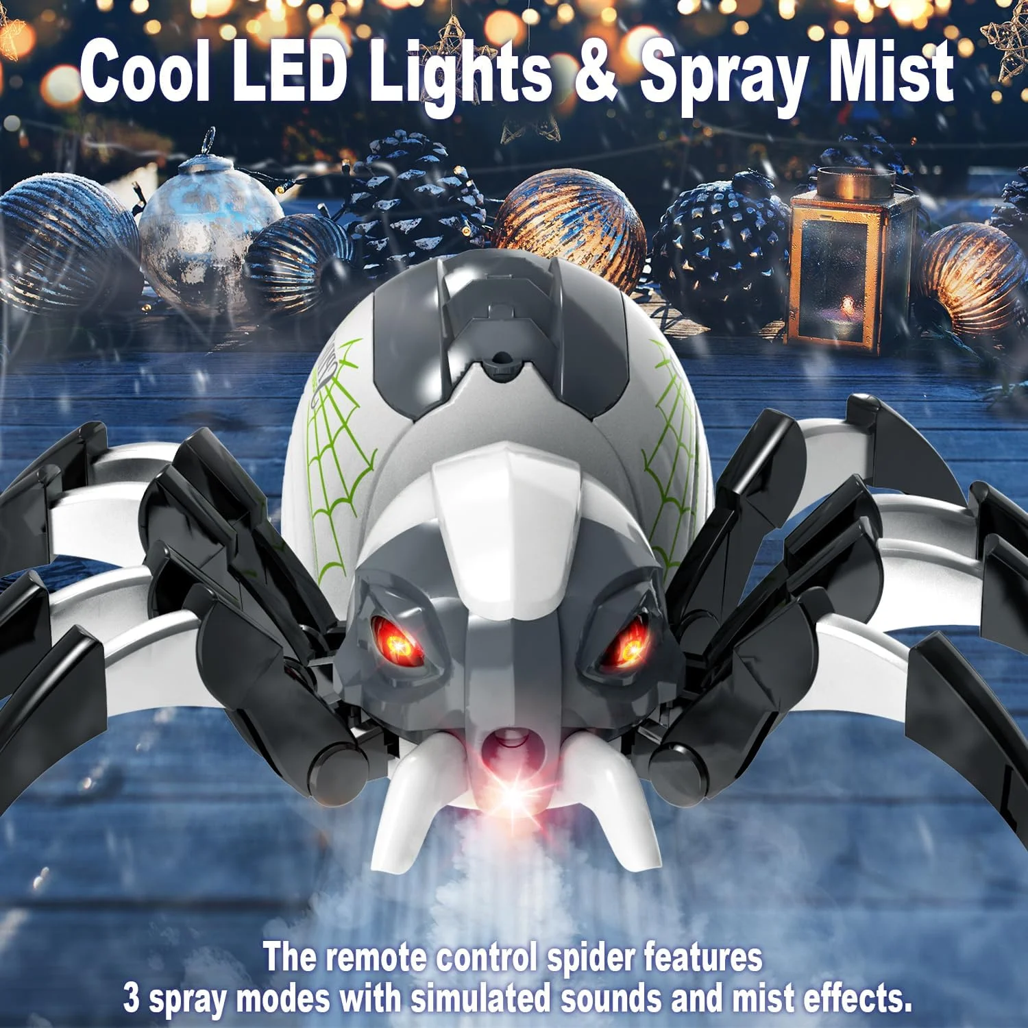 Remote Control Spraying Spider Toy - LED Light Music RC Spider with Water Mist, Halloween Novelty Gift - KT211681 view 5