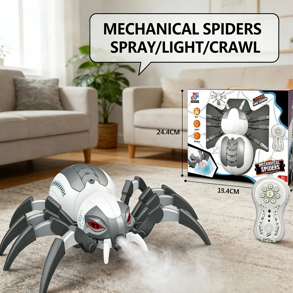 The Remote Control Spraying Spider combines creepy-crawly fun with LED lights, music, and realistic water mist spraying 