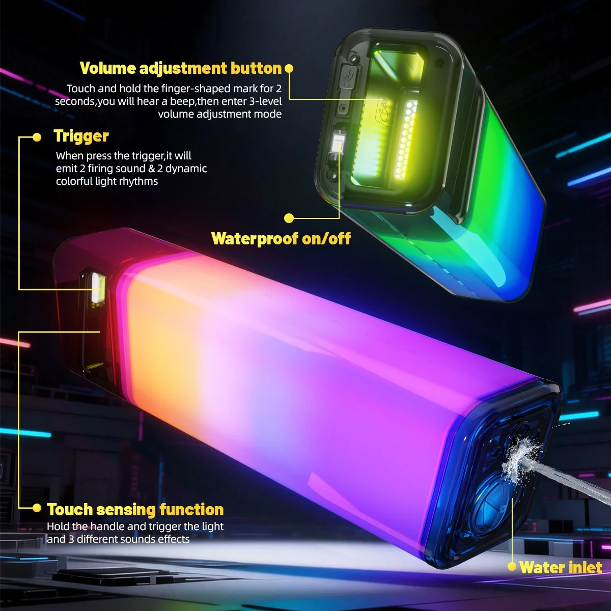 Prism LED Automatic Water Gun - 1200mAh Rechargeable Electric Blaster, Multi-Color Glow, 32FT Range - KT211784 view 3