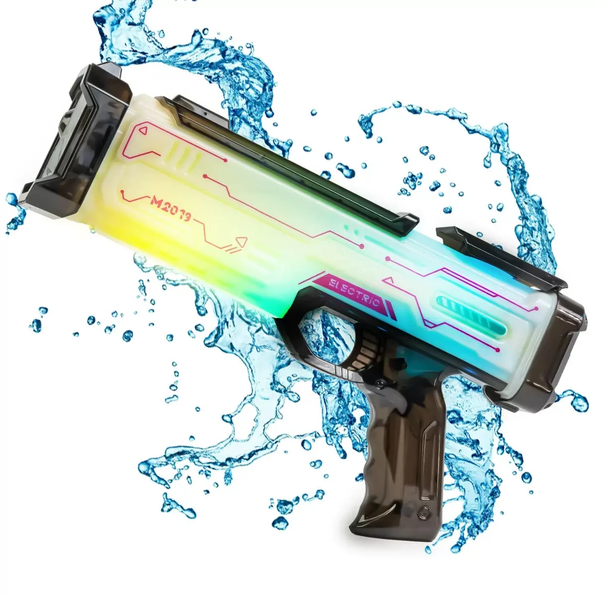 The Prism LED Electric Pistol Water Gun offers compact pistol-style design with vibrant multi-color LED effects in a por
