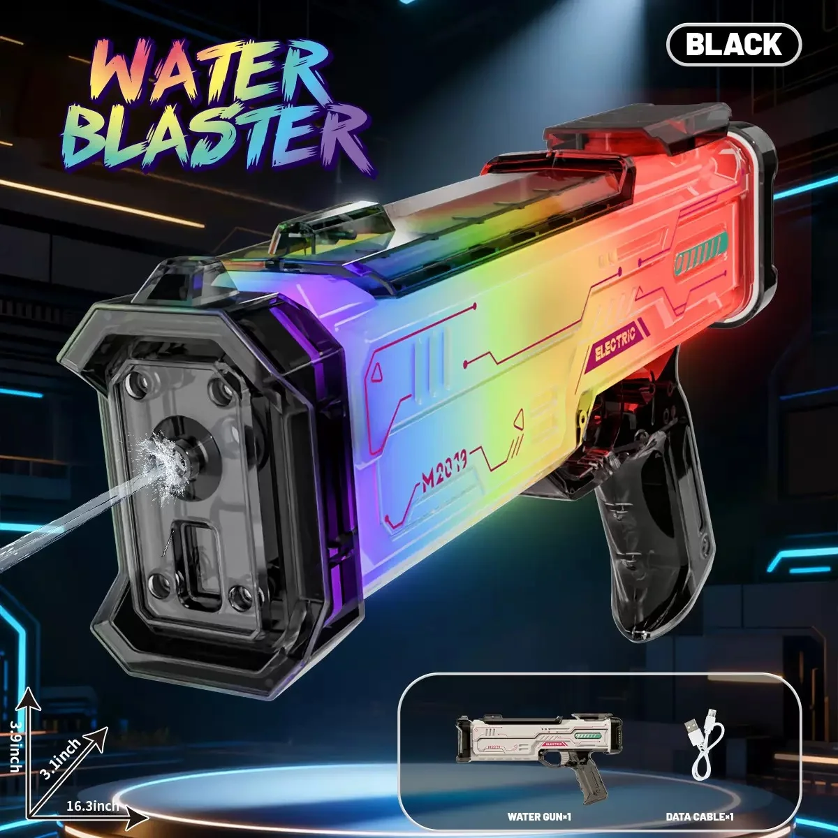Prism LED Electric Pistol Water Gun - Compact Rechargeable Water Blaster, 350ML Tank, Colorful Glow - KT211785 view 2