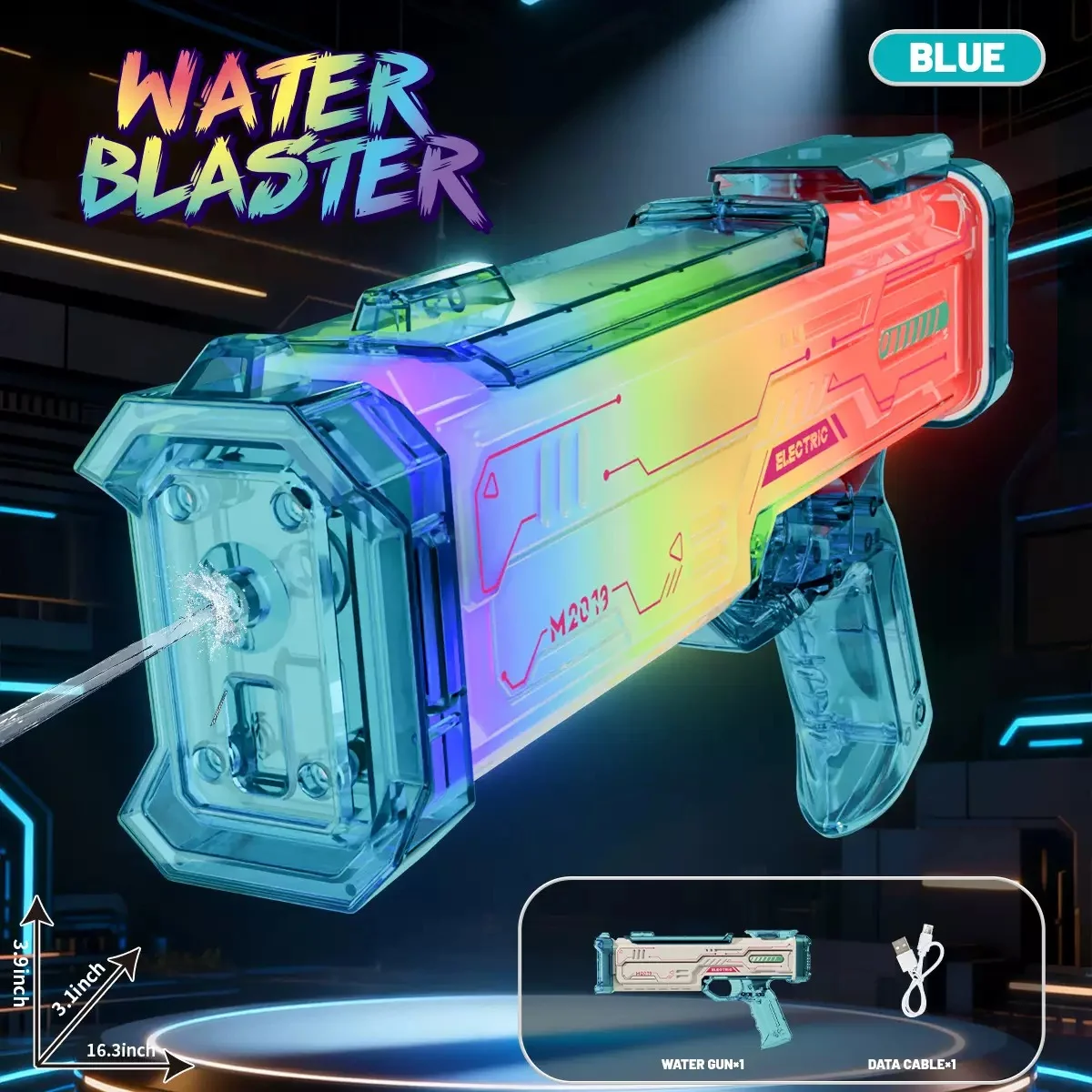 Prism LED Electric Pistol Water Gun - Compact Rechargeable Water Blaster, 350ML Tank, Colorful Glow - KT211785 view 3