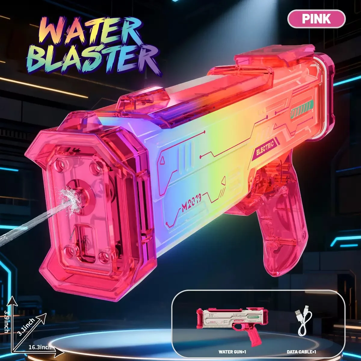 Prism LED Electric Pistol Water Gun - Compact Rechargeable Water Blaster, 350ML Tank, Colorful Glow - KT211785 view 4